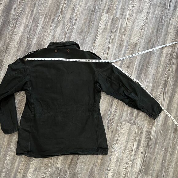 Vintage Black Military Field Jacket Cotton Utility Coat Epaulettes Button Front - Picture 4 of 5